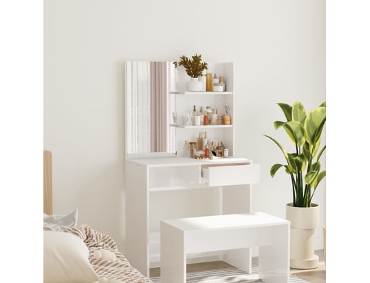 VIDAXL - Coiffeuse avec miroir blanc brillant 74,5x40x141 cm