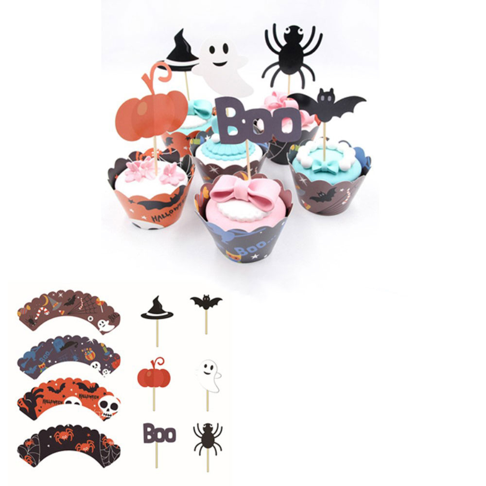 (24-tlg. Set) Halloween Kuchenstecker Grusel Tortenstecker Topper Deko   Cupcake Förmchen - Boo