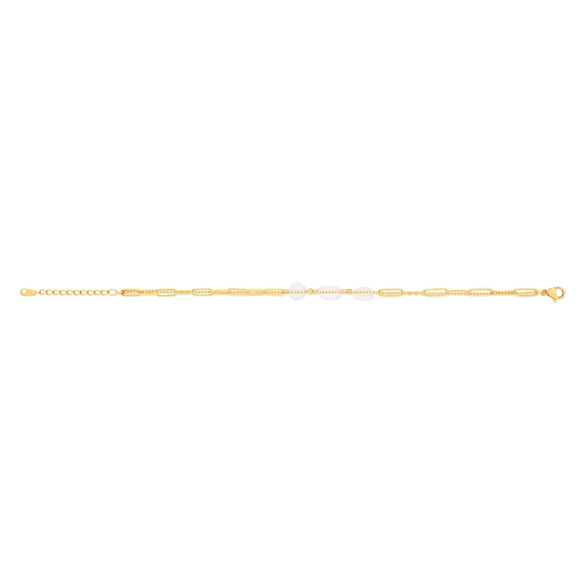 Bracelet acier doré 2 rangs 3 amazonites blanches 20 cm