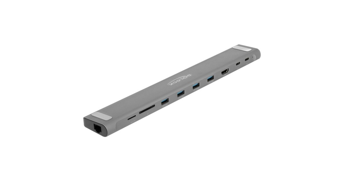 DeLOCKUSB Type-C Slim Dockingstation  (Grijs, HDMI, 4x USB-A 3.2 (5 Gbit/s), USB-C 3.2 (5 Gbit/s), MicroSD, SD, TB 3, RJ-45)