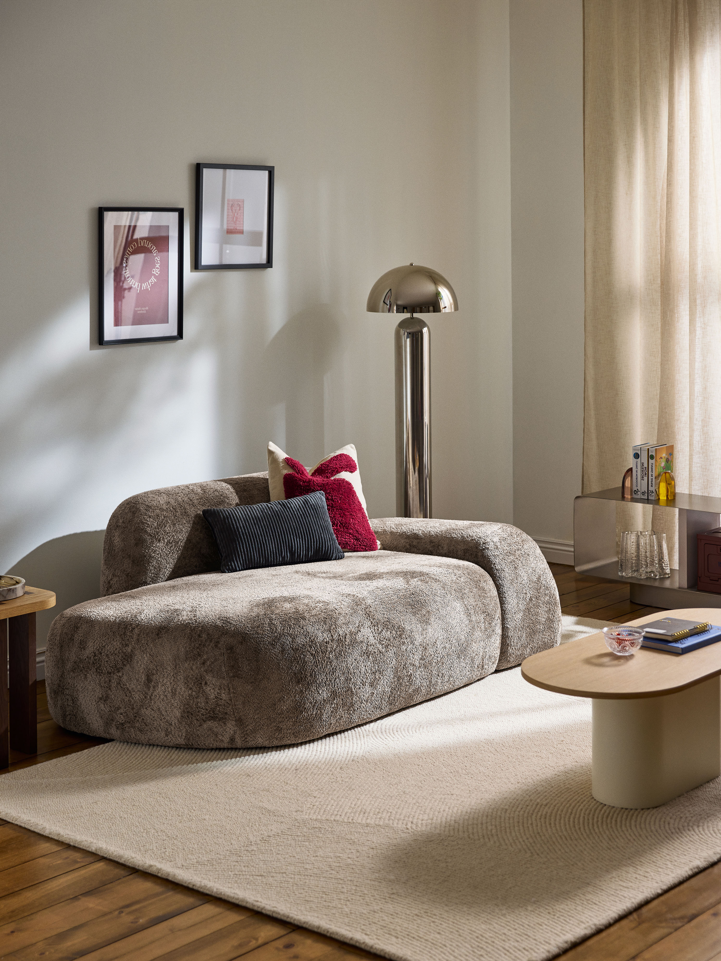 Teddy bouclé bank Wolke (2-zits) met chaise longue