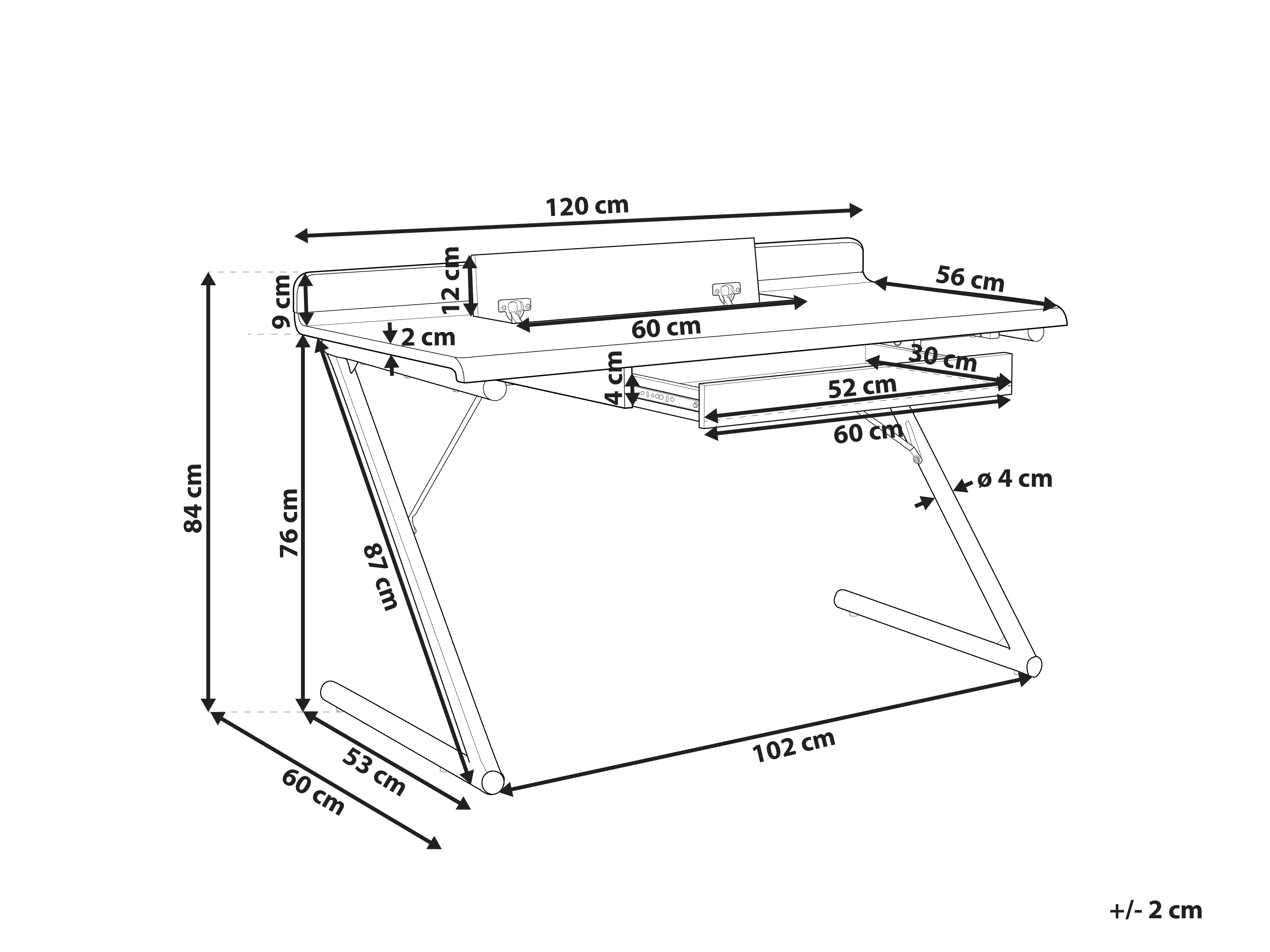 Bureau FOCUS Wit 120 cm 60 cm met lades