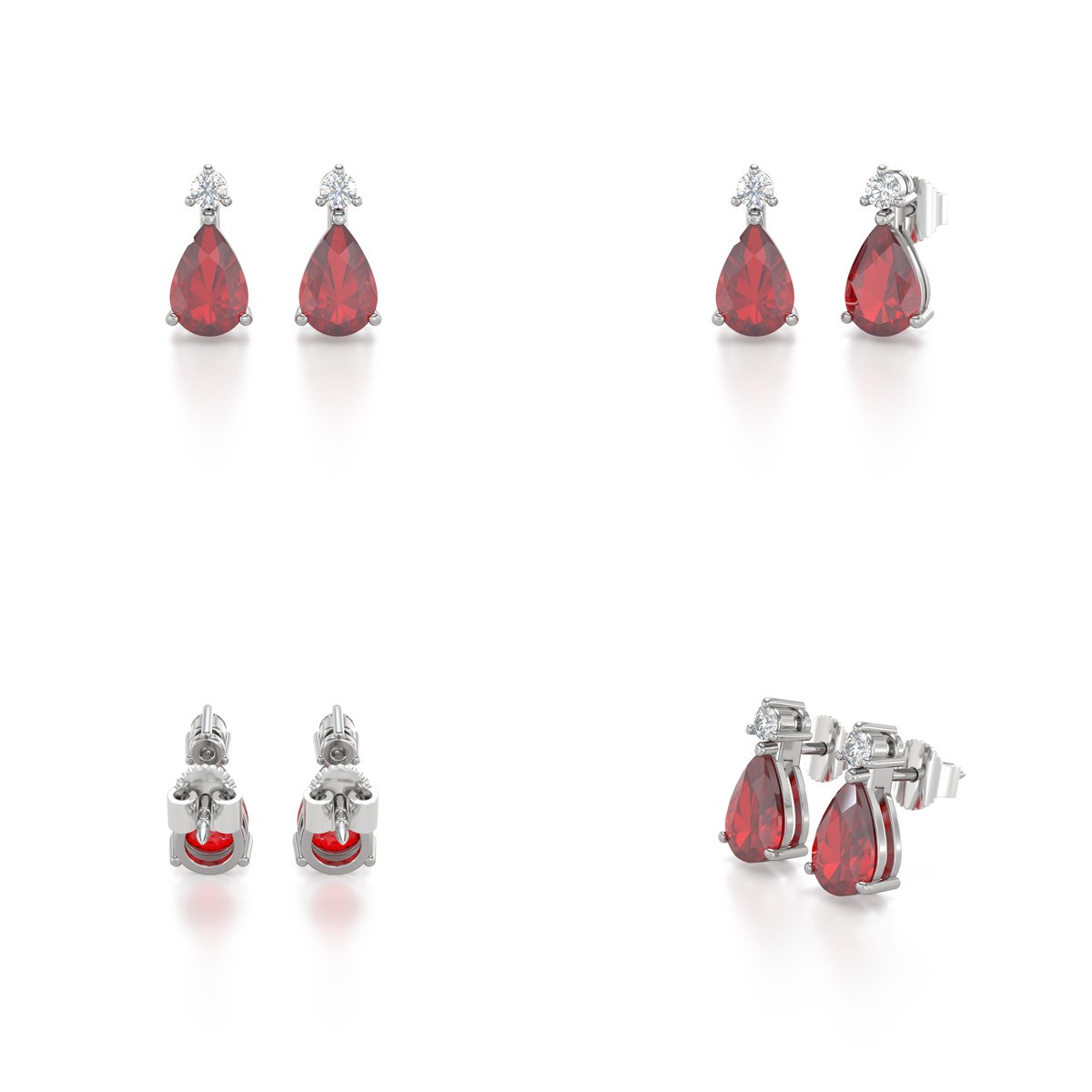 Boucles d'oreilles ADEN Rubis et Diamants sur Argent 925 1.15grs