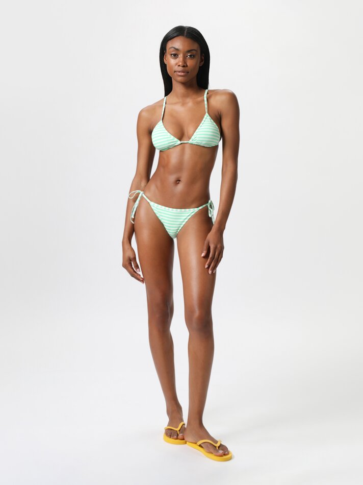 Top de biquíni listrado - Branco-creme/verde