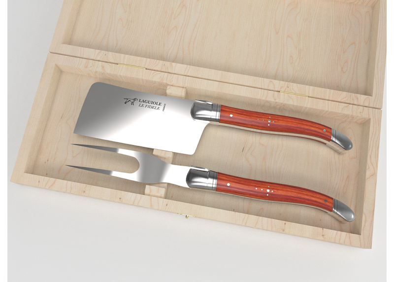 Service à fromage Laguiole avec un manche en bois de rose et mitres en acier inoxydable
