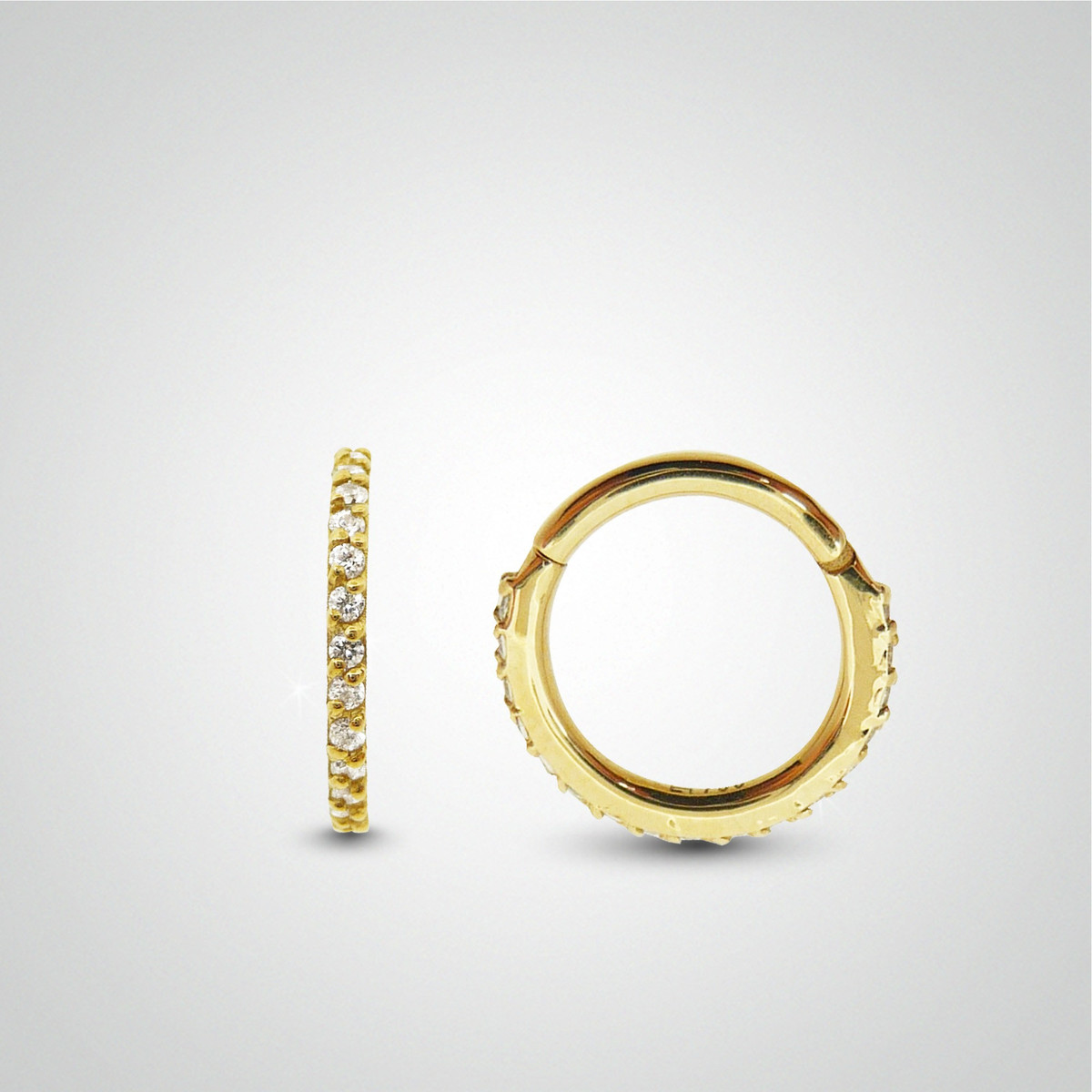 Anneau clicker or jaune et cristaux de Swarovski pour lobe