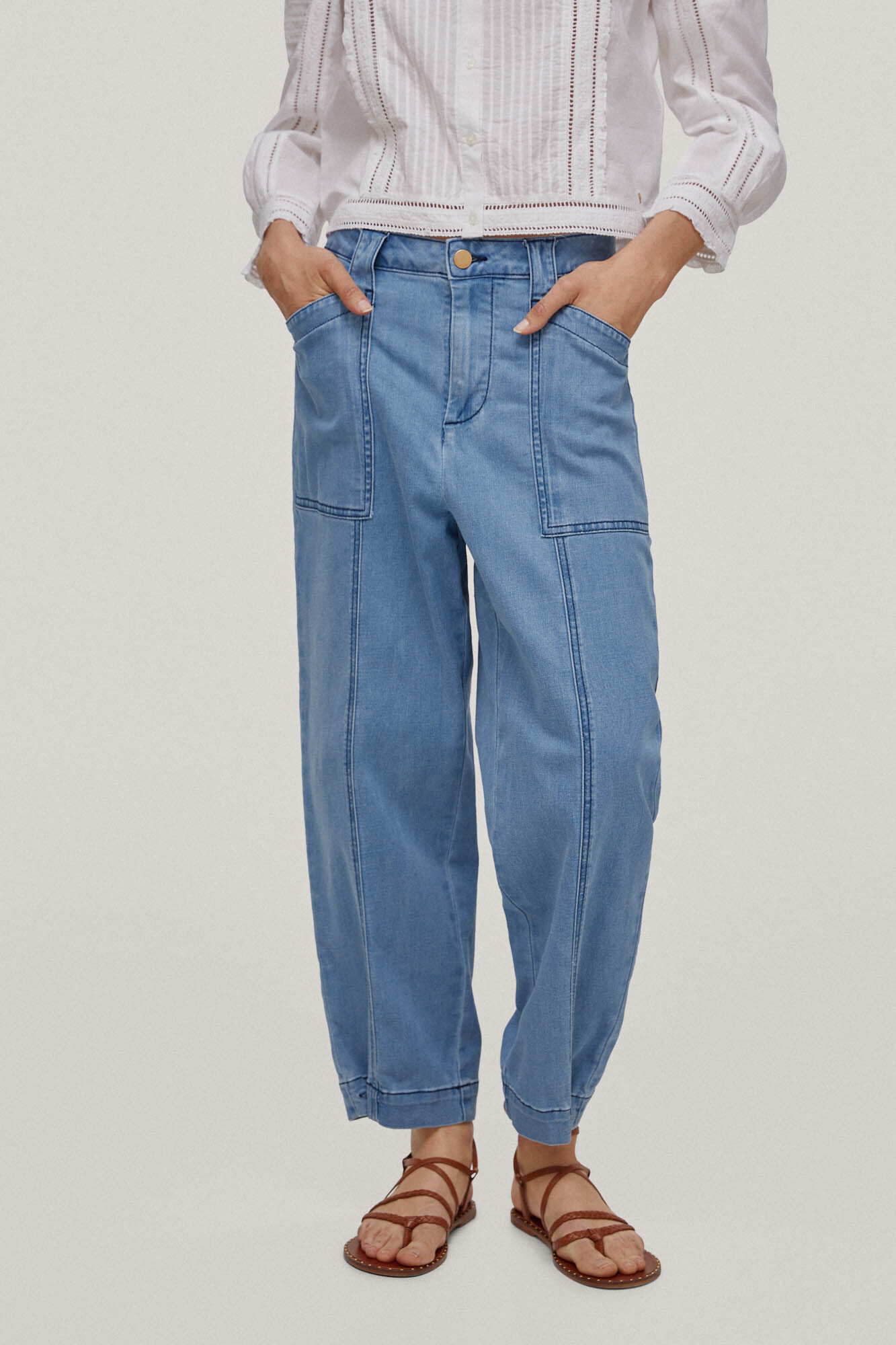 Calça jeans slim relaxada em tencel® - Azul