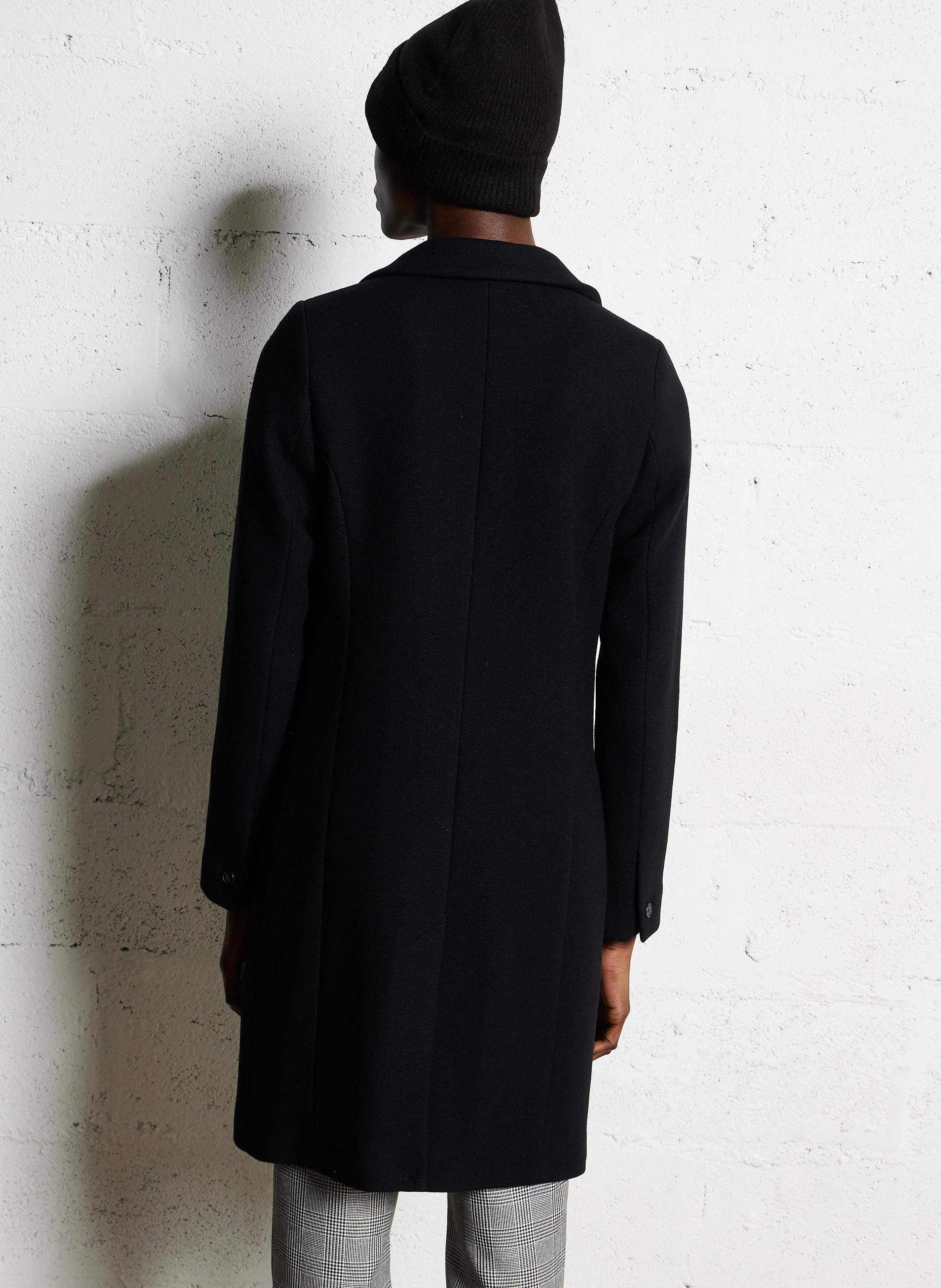 Manteau mi-long droit en laine mélangée| Noir