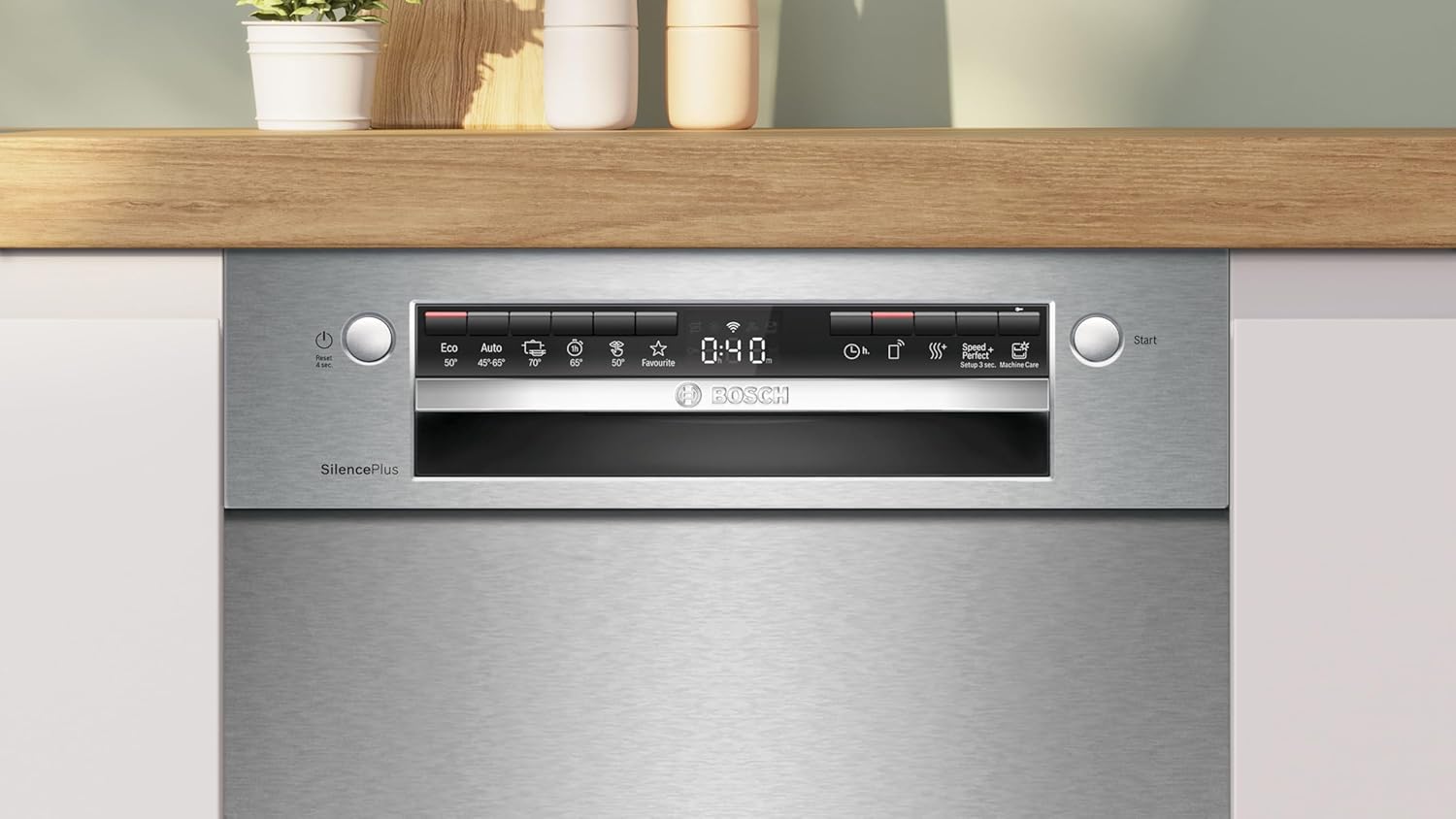 Bosch SPU4HMS10E, Serie 4, Smarter Unterbau-Geschirrspüler 45 cm, Besteckschublade, Extra Trocknen, SpeedPerfect Plus, hygienische Reinigung, Programmassistent, höhenverstellbarer Oberkorb, Edelstahl
