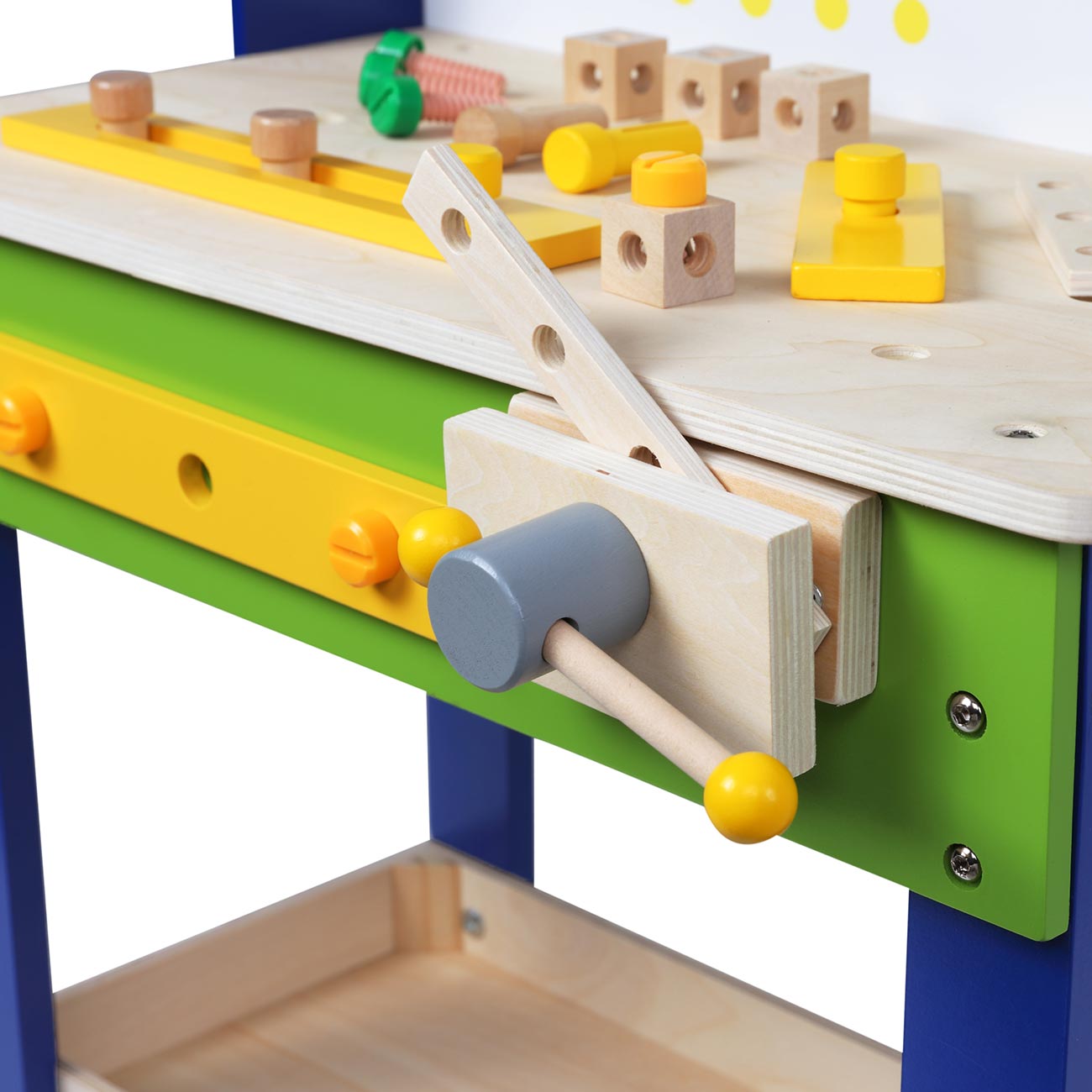 Baby Vivo Spielwerkbank / Werkbank für Kinder aus Holz - Luigi mit drehbaren Zahnrädern und 29 Teilen Zubehör