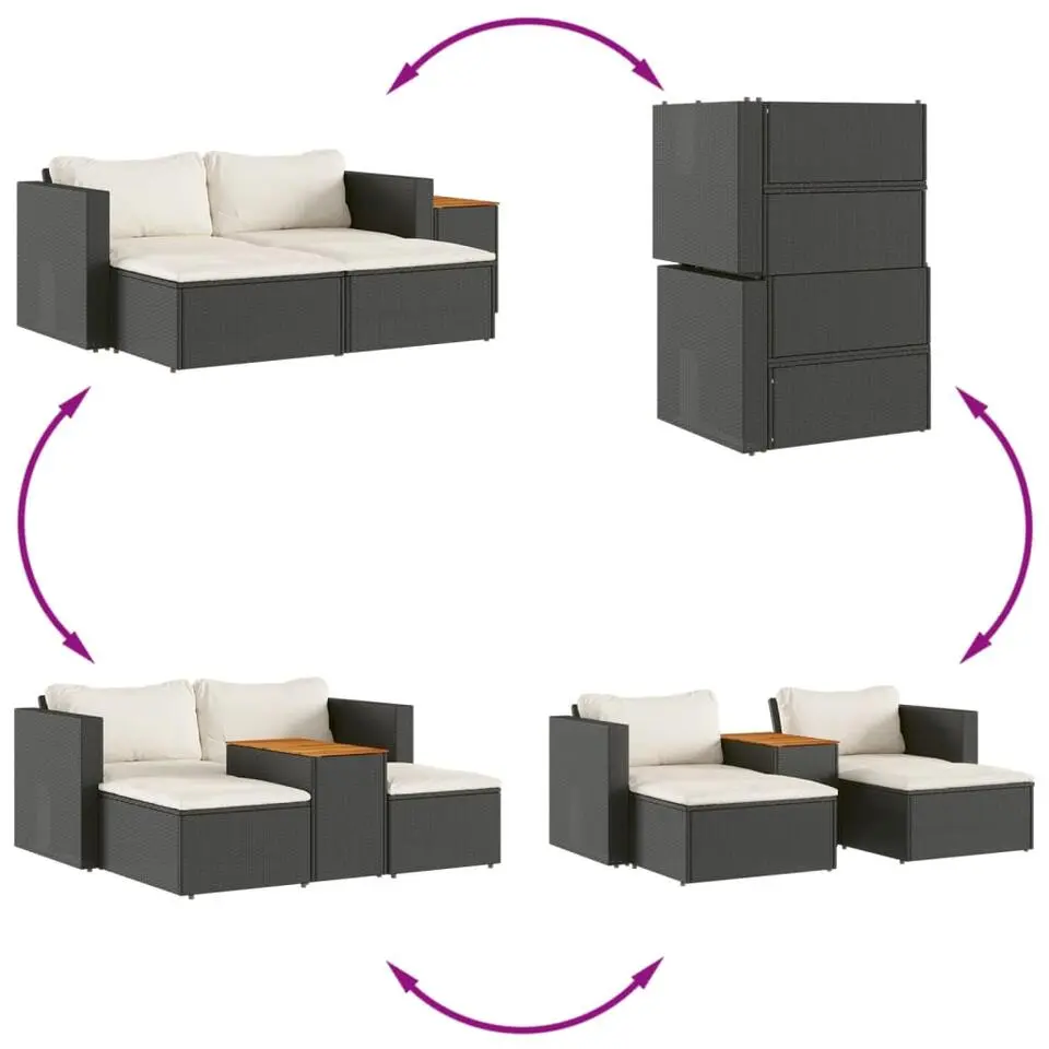 vidaXL - Loungeset - Zwart - Poly rattan