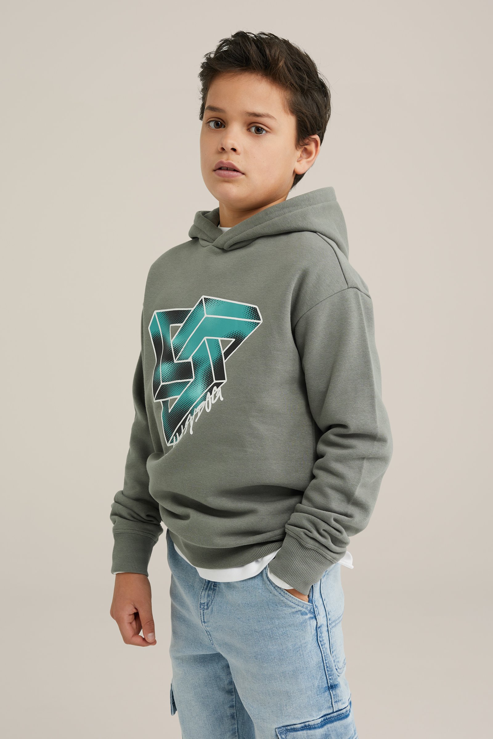 Jongens hoodie met opdruk Salty Dog Mosgroen
