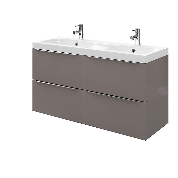 Meuble sous vasque à suspendre GoodHome Imandra gris taupé 120 cm + plan vasque Mila
