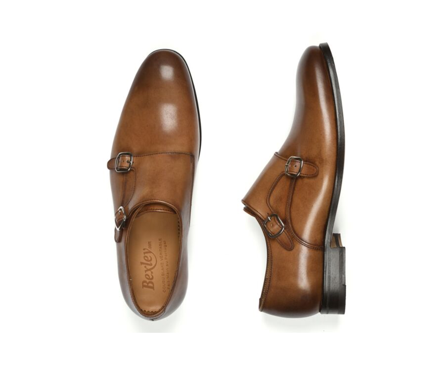 Chaussures homme double boucle Cognac Patiné - CHIGWELL