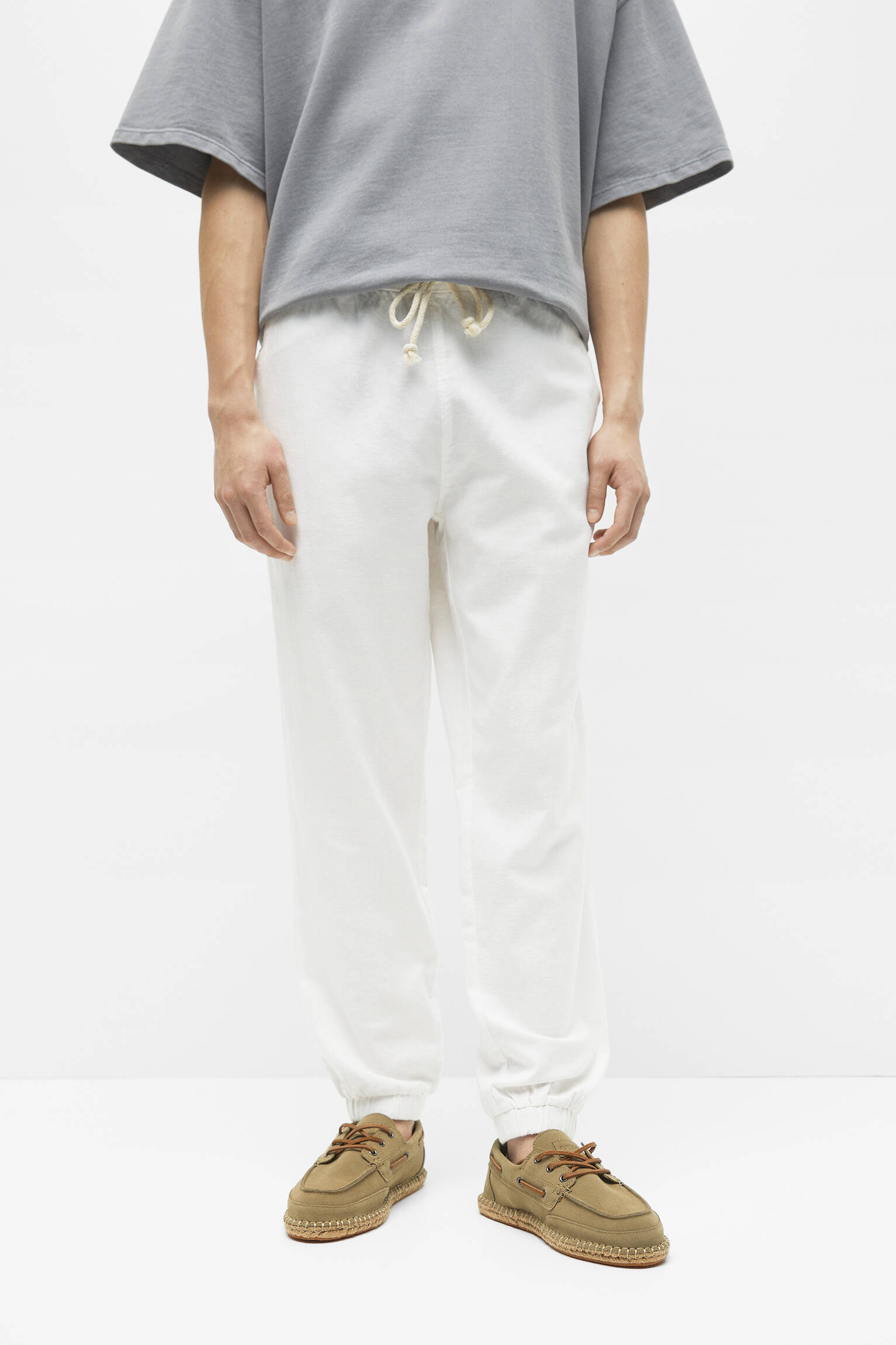 Calça jogger rústica de linho - branco off-white
