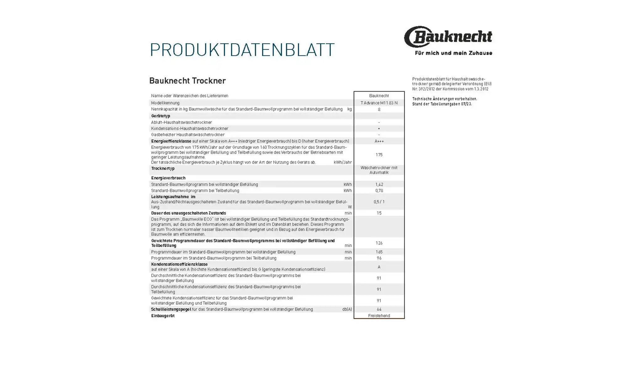 Bauknecht Wärmepumpentrockner T Advance M11 83 N
