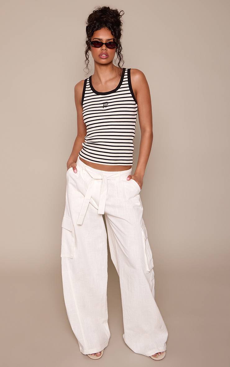 Blanc Pantalon Cargo En Lin