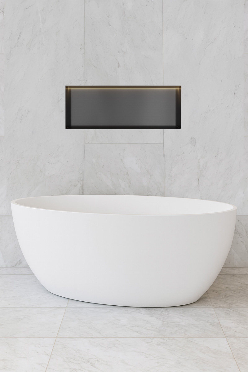Hotbath &More frameless inbouwnis met verlichting 30x80x10cm geborsteld zwart PVD
