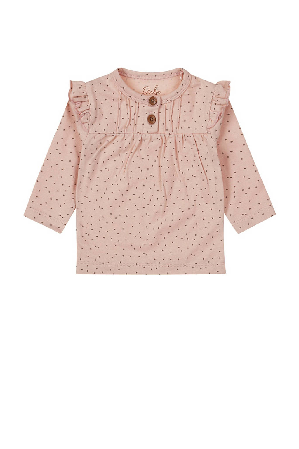 Dirkje baby longsleeve met all over print en ruches roze