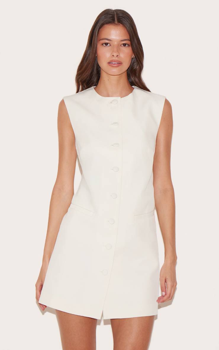 Crème Robe Cintrée En Tissu Tissé À Boutonnage Et Coupe Évasée