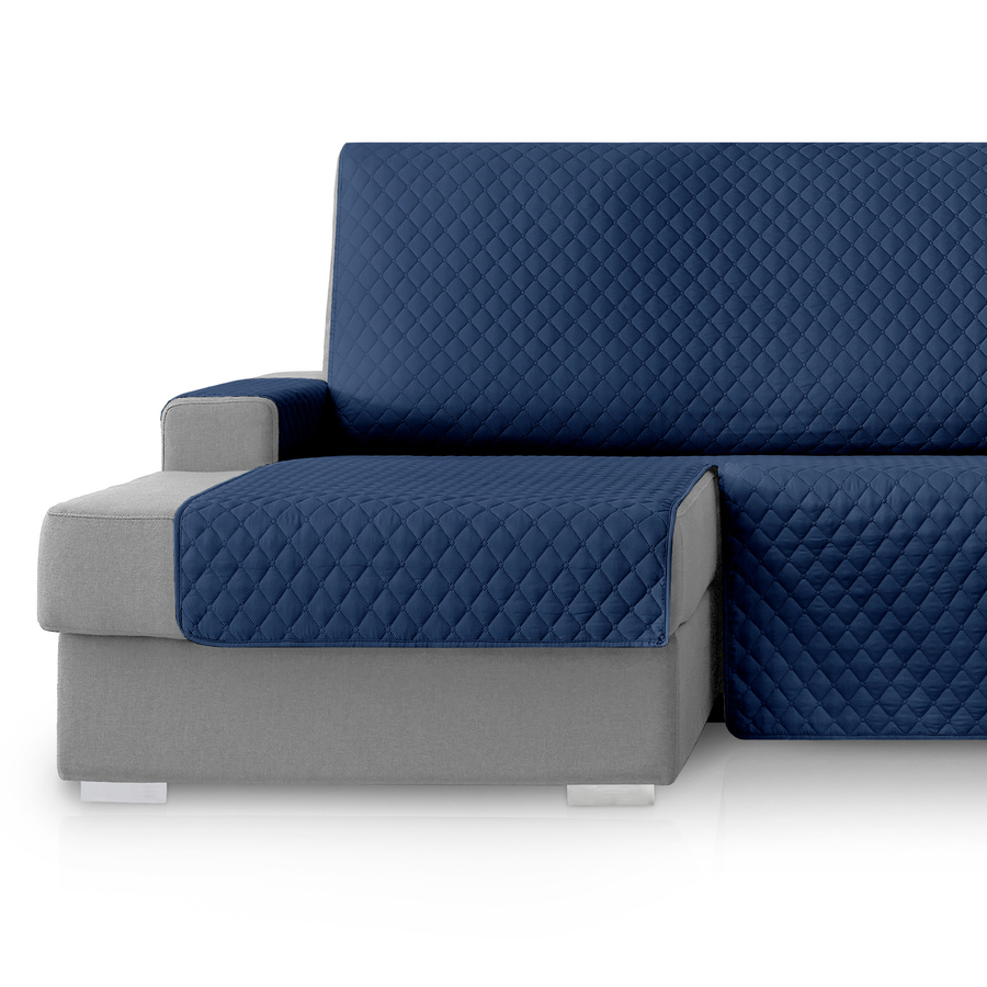 Capa protetora para sofá Vipalia com estampa de diamante. Azul-marinho. Chaise longue esquerda de 240 cm.
