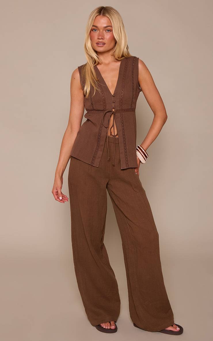 Chocolat Haut En Coton Broderie Anglaise Avec Finitions Et Ourlet Fendu