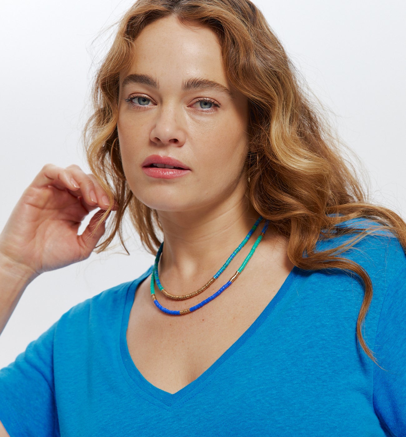 T-shirt col V Femme - Bleu Cobalt
