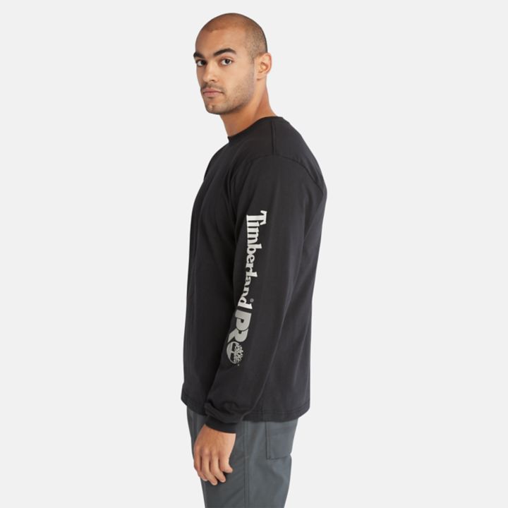 Camiseta Timberland PRO Core Logo de manga comprida para homem, na cor preta.