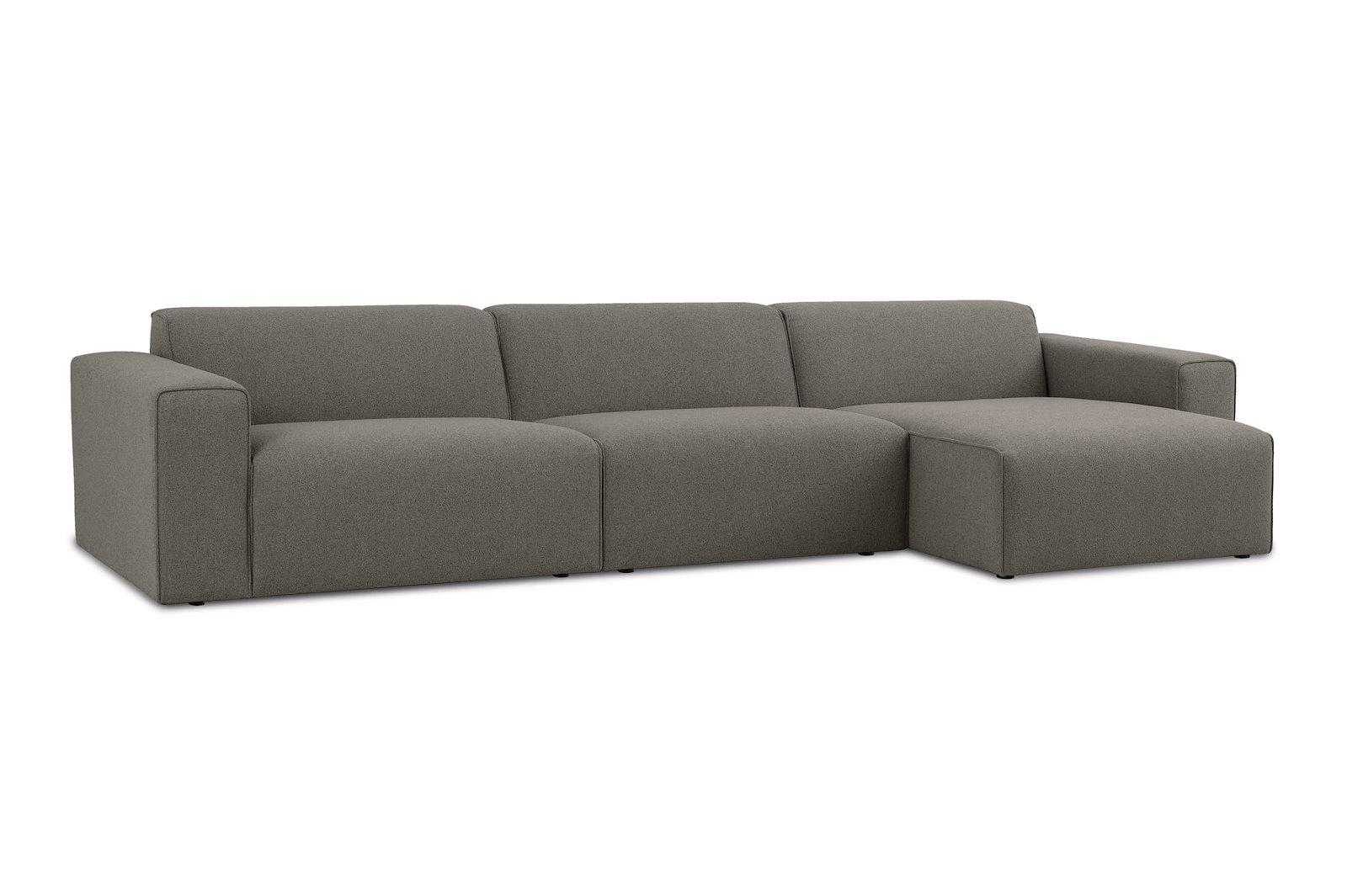 Styl 3-seter med sjeselong høyre Duo puter. Tekstil Brooklyn 3 Grey med sorte ben.