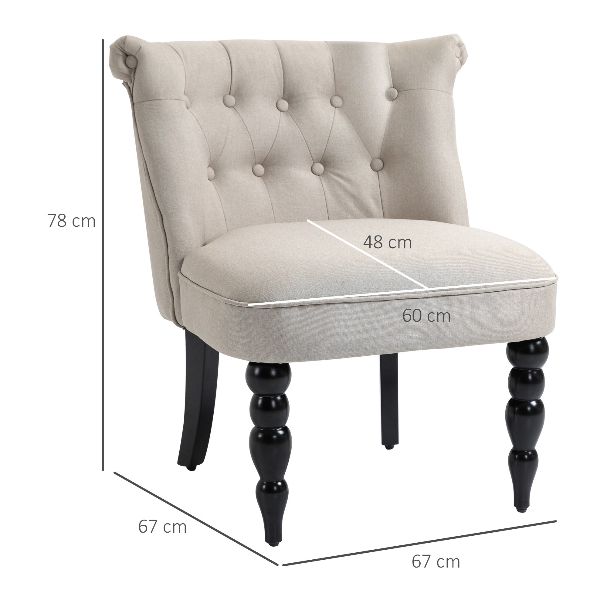 HOMCOM Polstersessel mit Knopfdesign beige, schwarz 67 x 67 x 78 cm (LxBxH)
