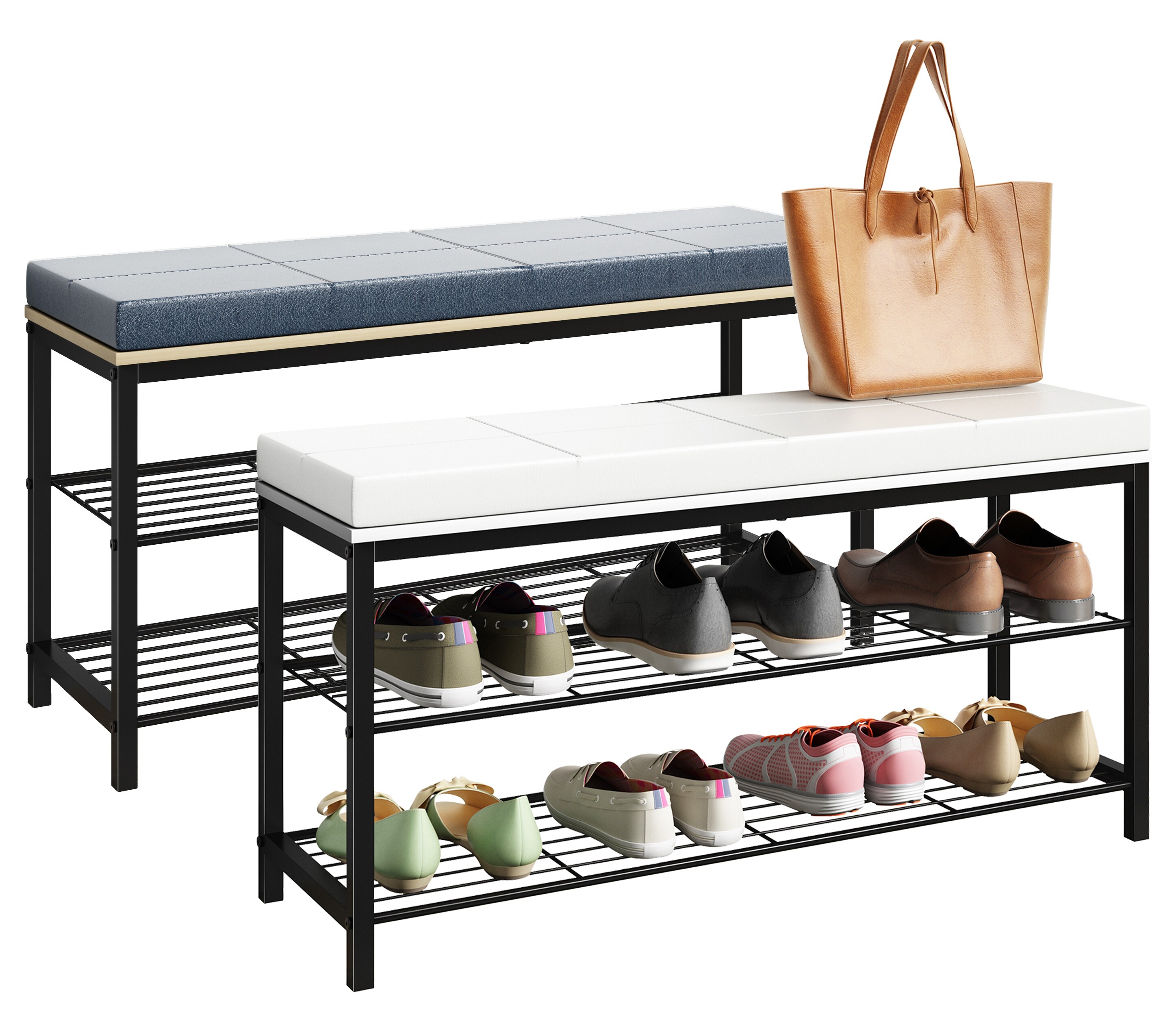 VCM Holz Metall Sitzbank Schuhbank Schuhregal Sitzkommode Taliro