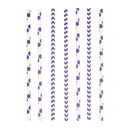 amscan 24 Trinkhalme Dots & Chevron lila Papier 19,5 cm