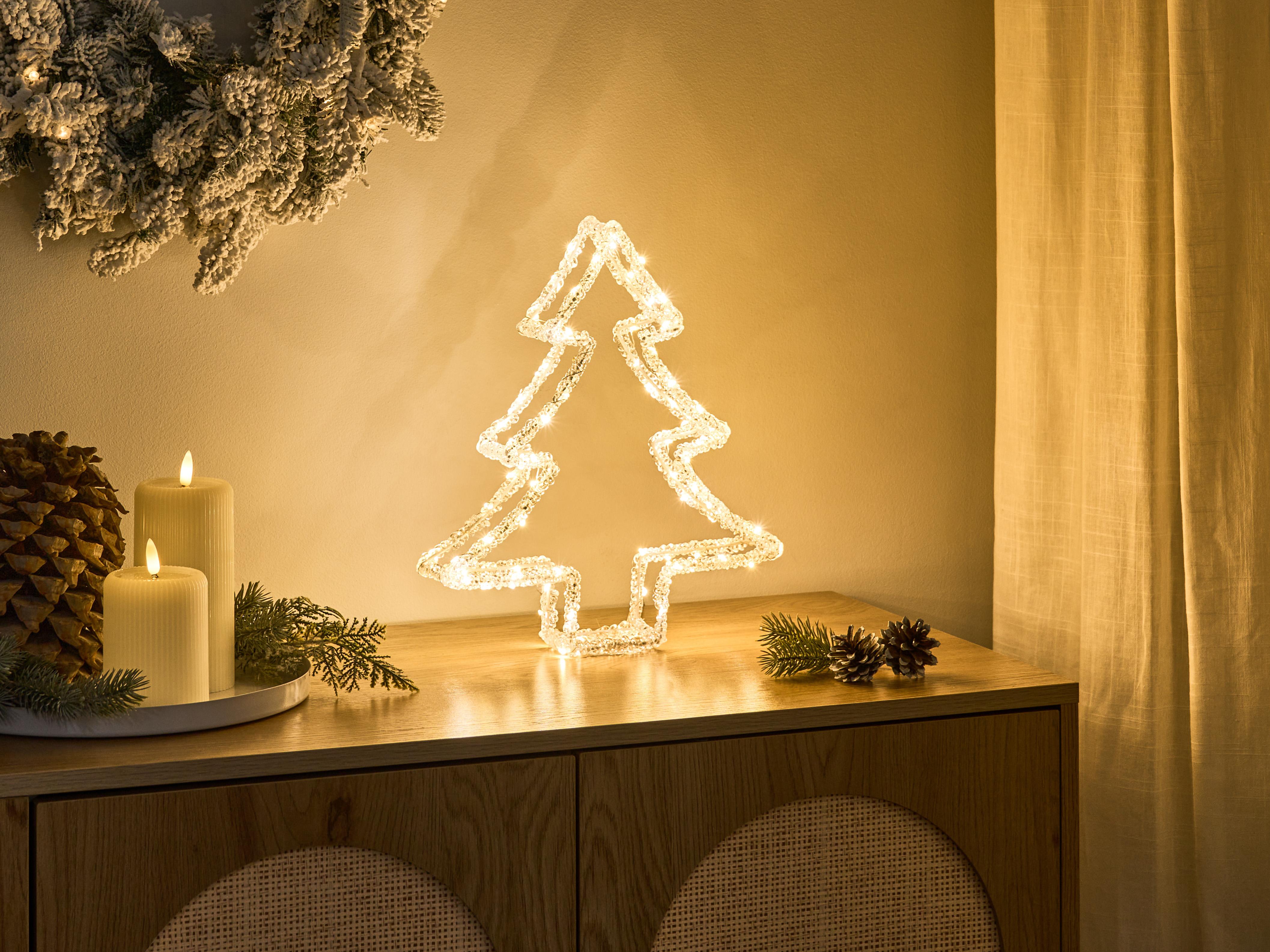 Buitendecoratie LED OLBOAN Kerstboom 34 cm Wit