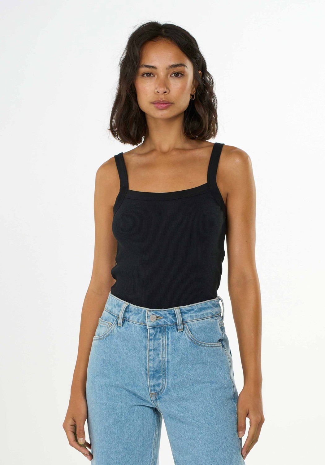 Knowledge Cotton Apparel Rib Strap Top Black Jet