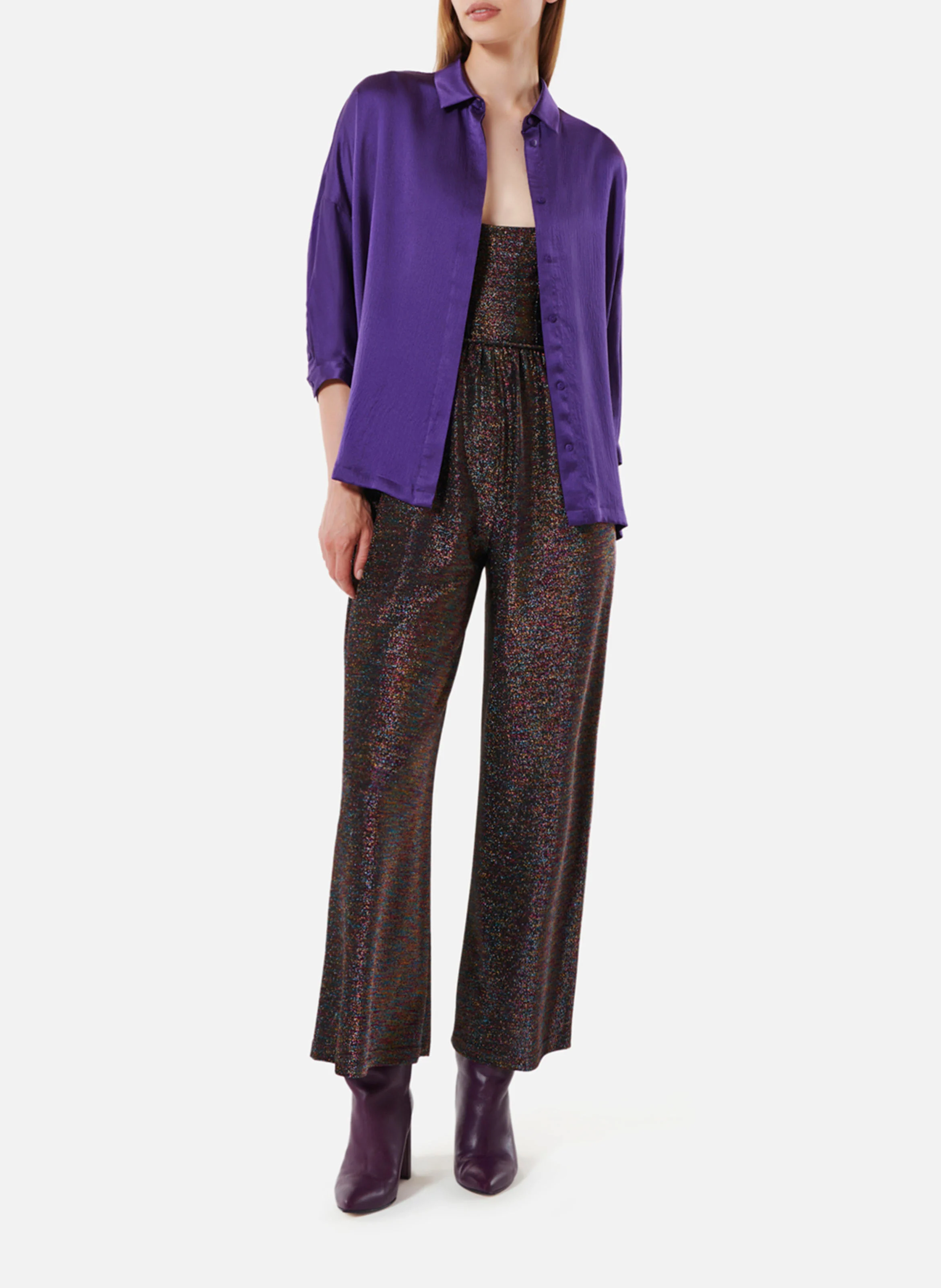 MANON - Chemise droite fluide en soie jacquard | Violet