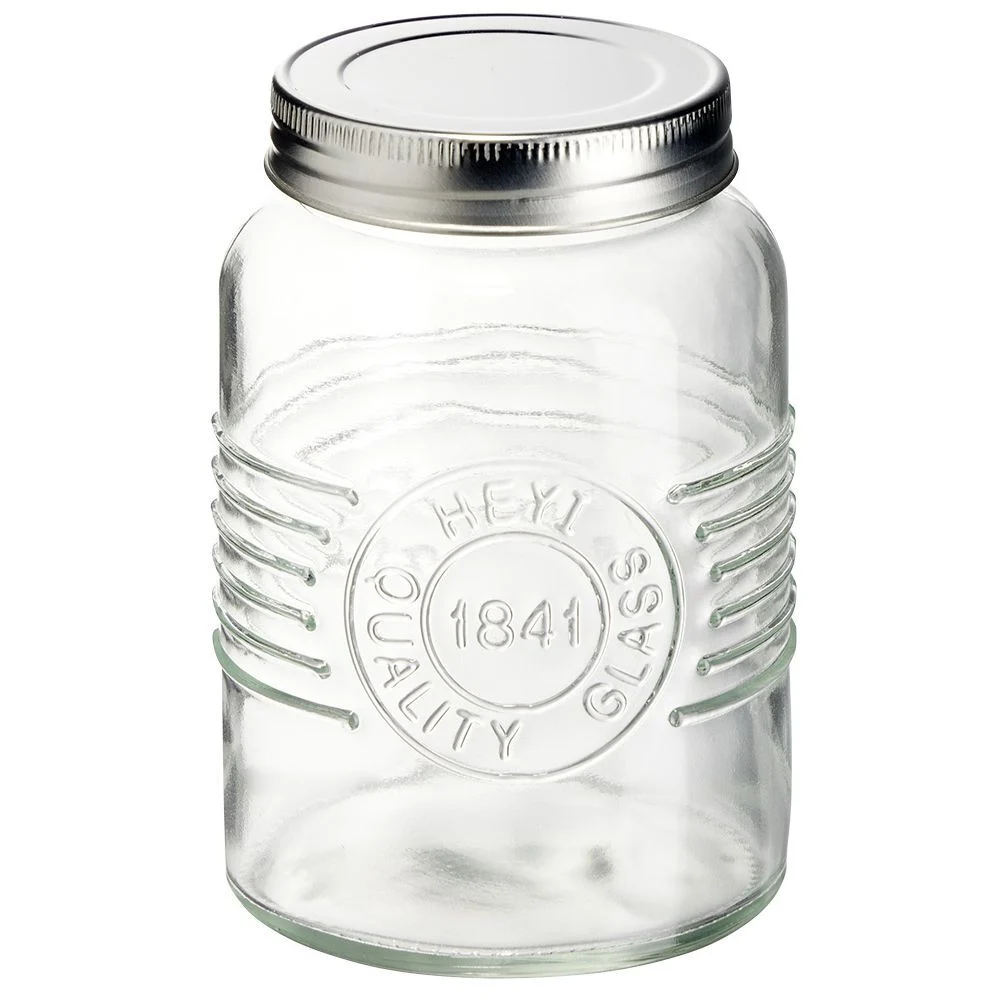 Bocal hermétique rond transparent avec couvercle en métal H13 cm