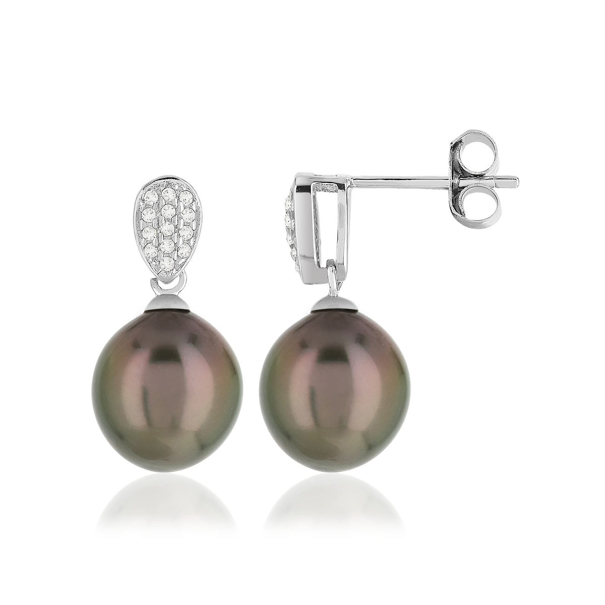 Boucles d'oreilles argent perles de culture de tahiti zirconias