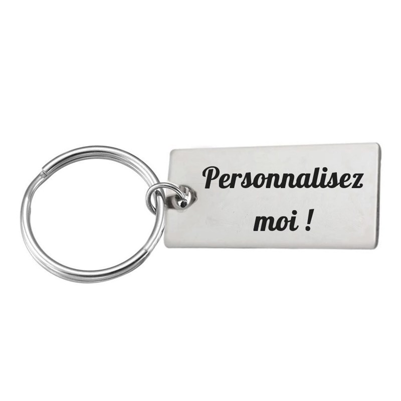 Porte-clés personnalisable plaque rectangulaire Gravure au laser personnalisée Acier Inoxydable 2 lignes message cadeau texte fête anniversaire identité prénom
