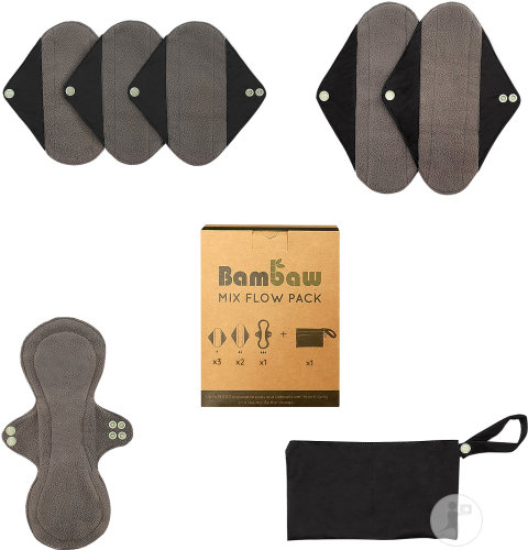Bambaw Serviettes Hygiéniques Lavables Pack Mixte 6 Pièces + 1 Pochette