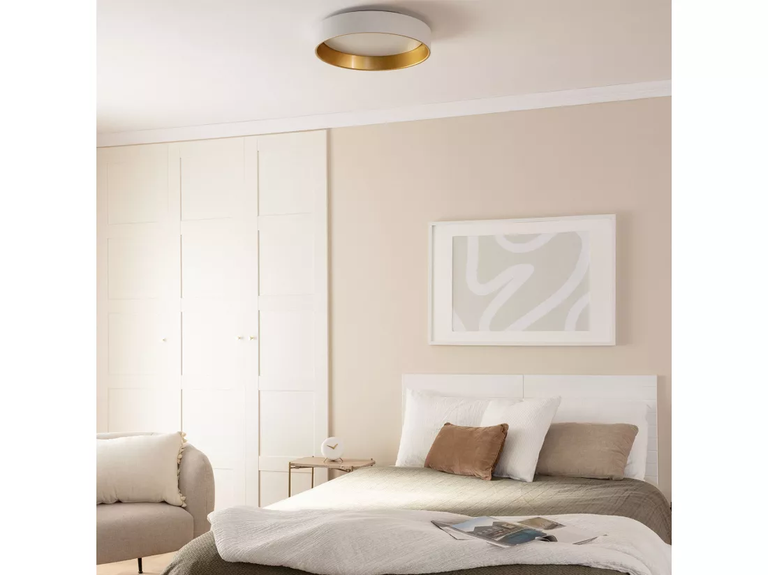 Plafonnier LED Rond Métal 20W CCT Sélectionnable Broadway Ø450 mm Blanc / Or