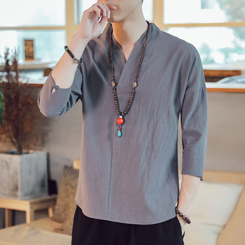 YIKES - Effen shirt met 3/4-mouwen en V-hals