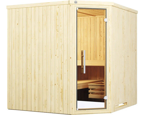 Weka Varberg 3 modulaire sauna inclusief 7,5 kW oven en digitale bediening met grafietkleurige volledig glazen deur