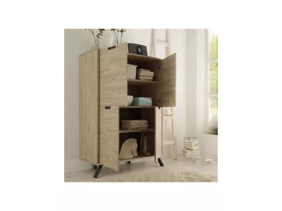 Vaisselier Armoire de salon 4 portes Chêne clair - PALERME