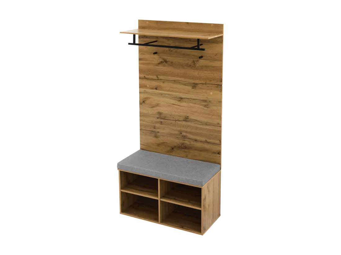 Vestiaire avec porte manteau et un banc à chaussures - étagères réglables - Naturel