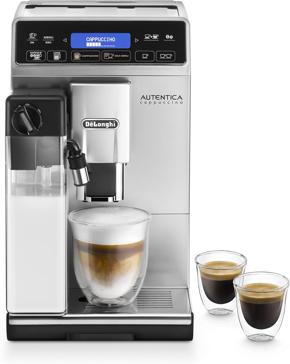 De'Longhi Autentica Cappuccino ETAM 29.660.SB Kaffeevollautomat mit LatteCrema Milchsystem, Cappuccino und Espresso auf Knopfdruck, Digitaldisplay mit Klartext, 2-Tassen-Funktion, silber