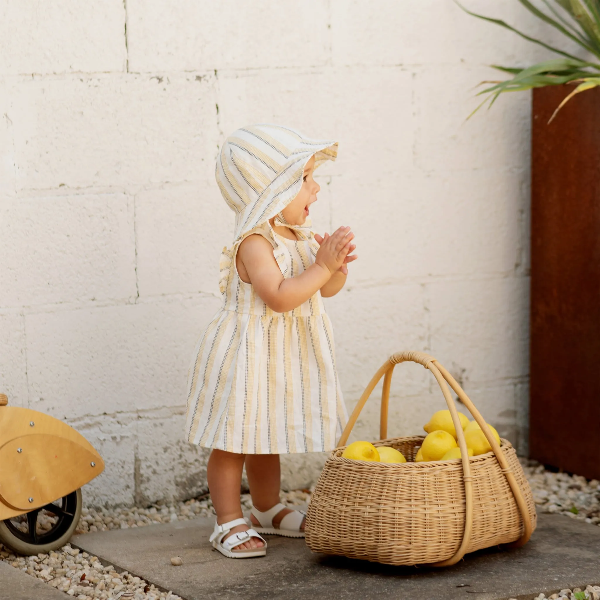 Firsts par Petit Lem Robe Lin Rayée Citron 3-24mois