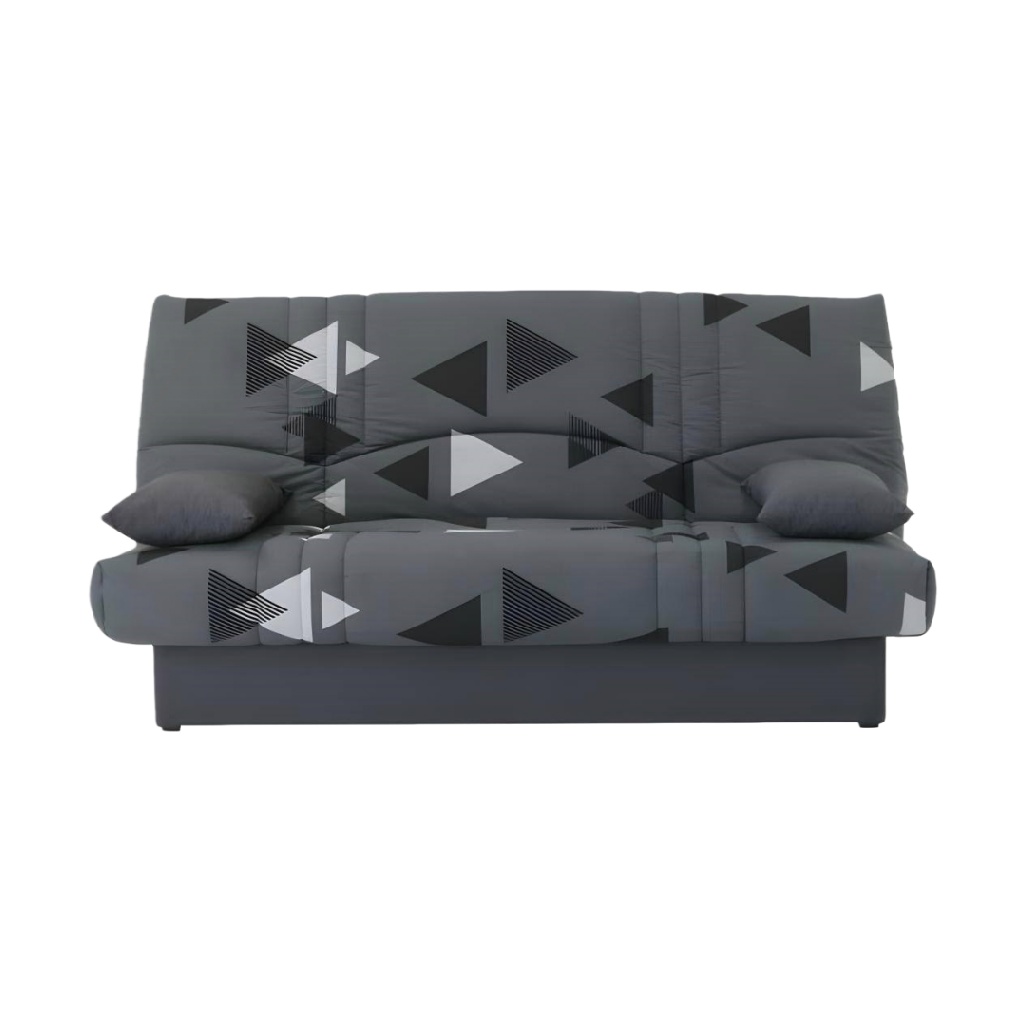 Canapé convertible 3 places en tissu gris à motifs géométriques – design moderne