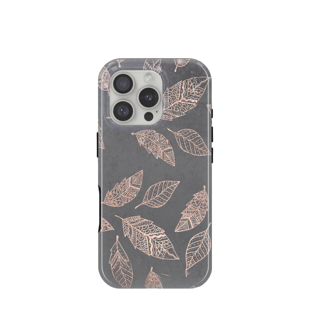 iPhone 16 Pro Hybrid (Kunststoff / Gummi) Hülle Blätterspiel - Bronze