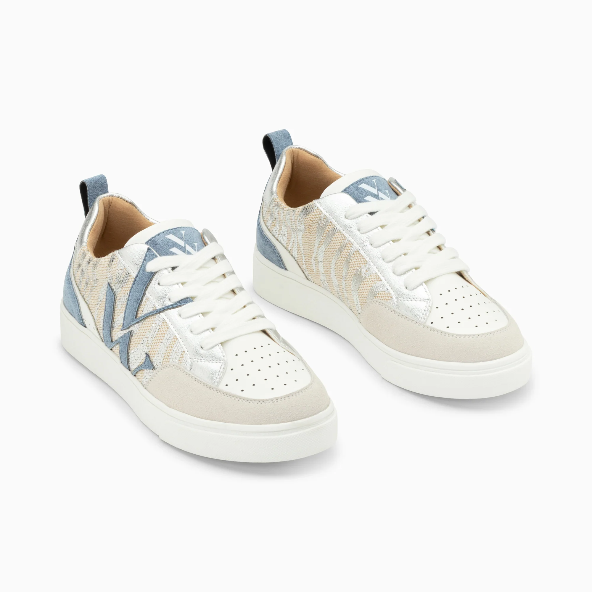 Sneakers-Baskets monogramme Joyce argent zébré et bleu-gris