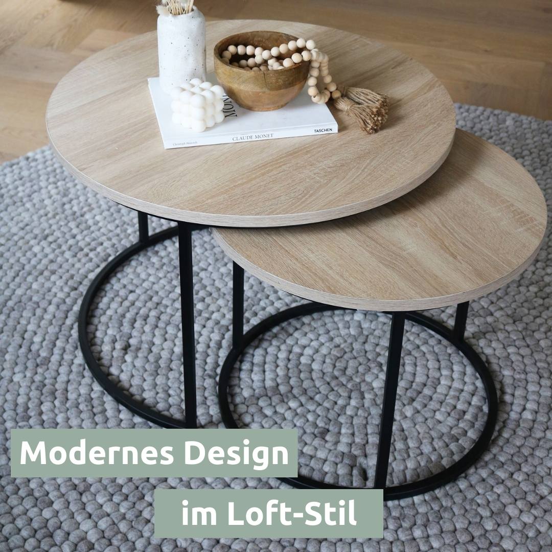 holz4home® Couchtisch 2er-Set MDF Sonoma Eiche